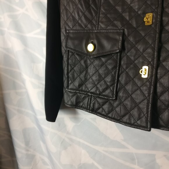 Quilted Leather Knit Jacket with Turn Lock buttons Coco Gancini Gold detail, Lrg - Picture 3 of 8